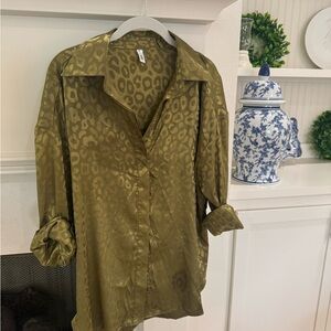 Olive Leopard Print Button Up
